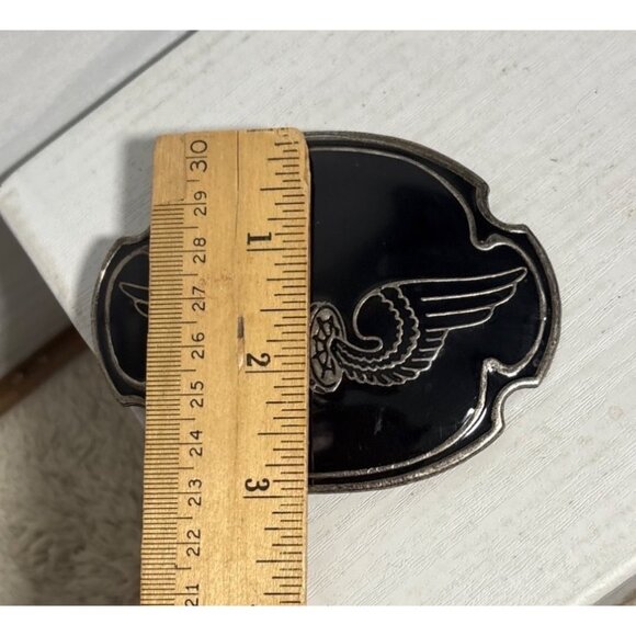 Guess Belt Buckle Silver & Black With Wimgs 4 x 3" Western - Picture 6 of 7